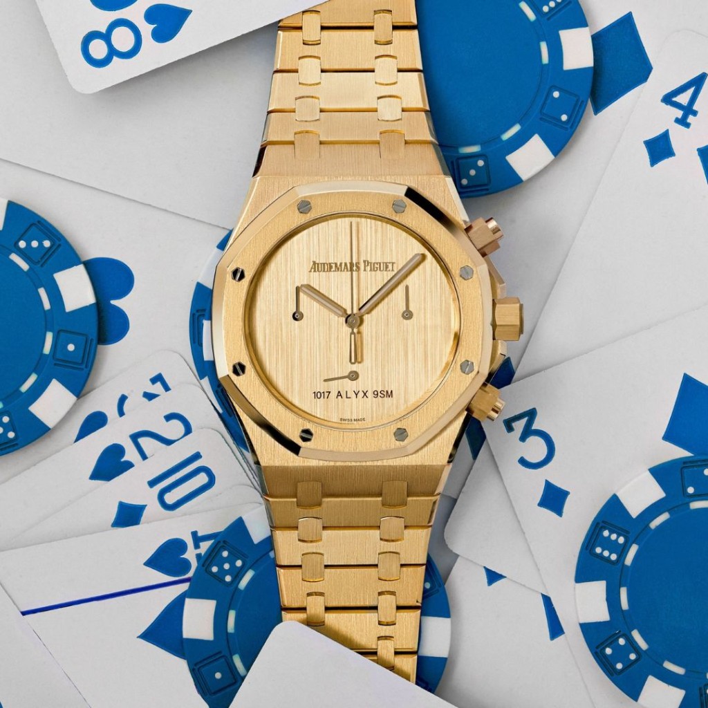 An Audemars Piguet Royal Oak replica with blue tapisserie dial on a steel bracelet